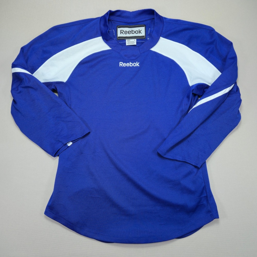 Reebok Hockey Warm-Up Jersey Long Sleeve Athletic Shirt Blue White Size S‎
